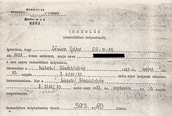 Igazolás szabadlábra helyezésről