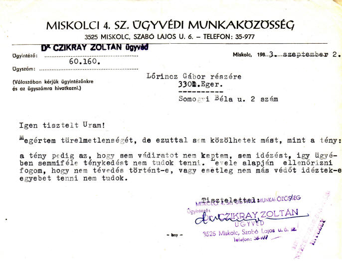 Ügyvédem kevés empátiát tükröző második levele