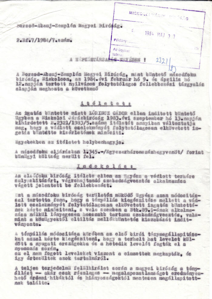 A másodfokú ítélet
